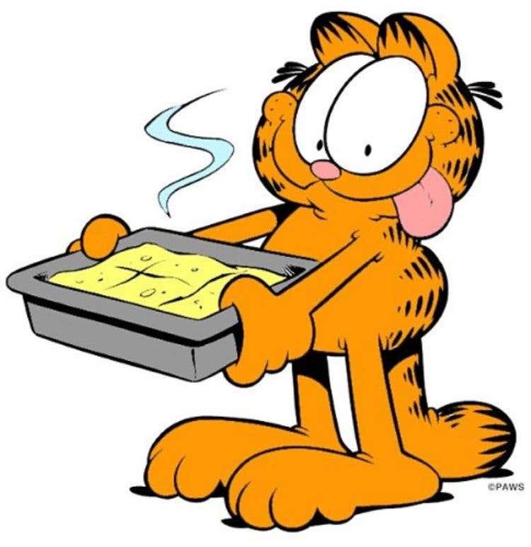 Garfield con una gustosa teglia di lasagne